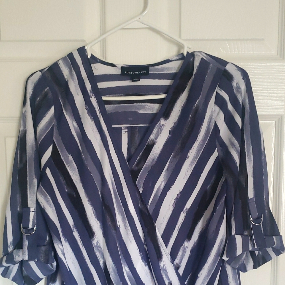 Fortune+Ivy Striped Suplice Blouse